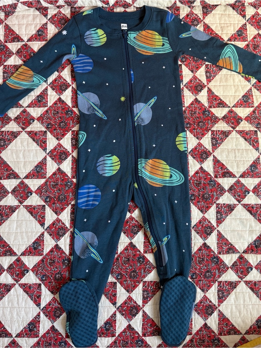 Tea Collection Navy Planet Print Footed One-Piece NWOT